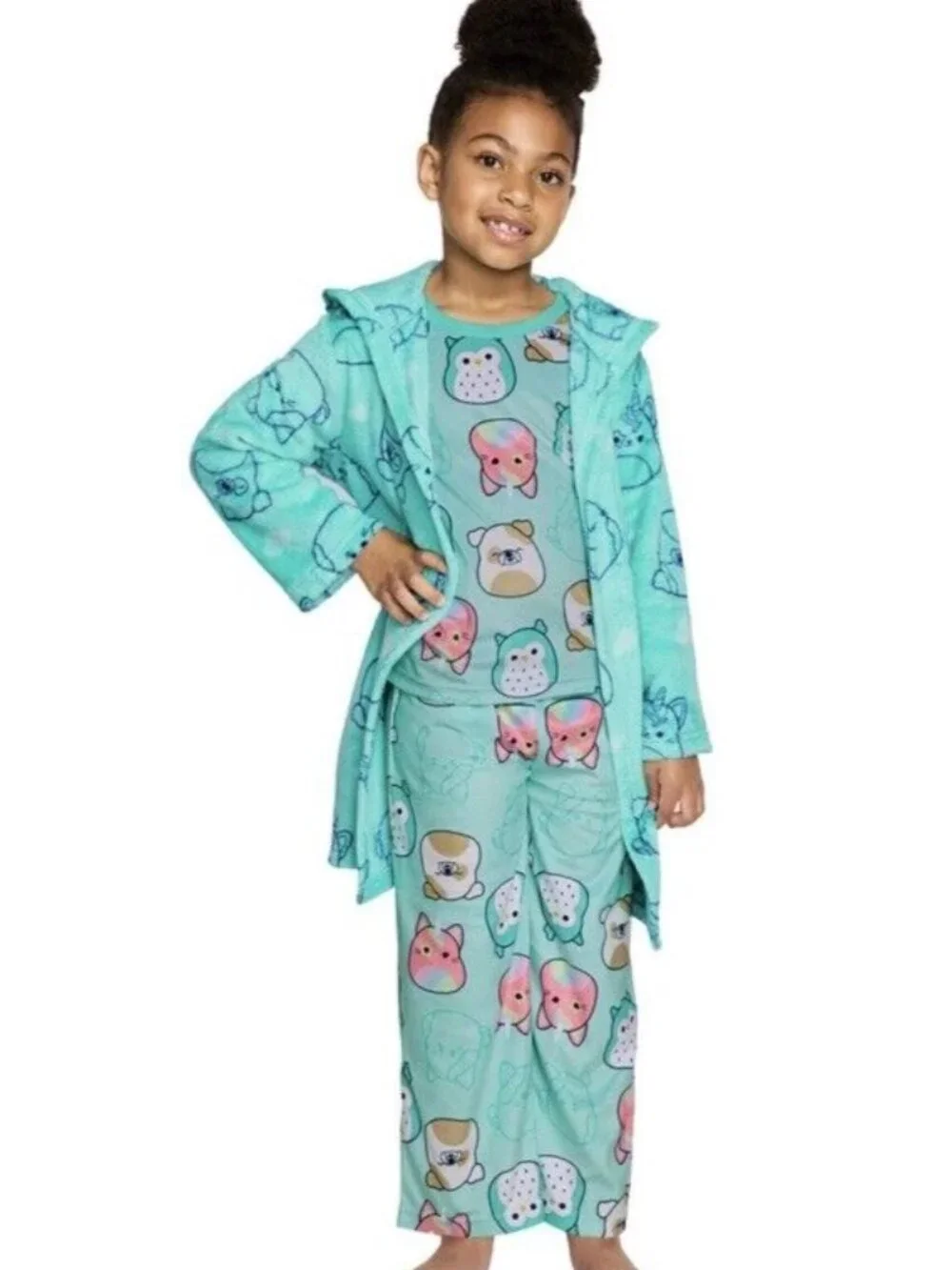 Squishmallows Girl's 3-Piece Super Soft Hooded Robe & Pajama Set - New / Sealed